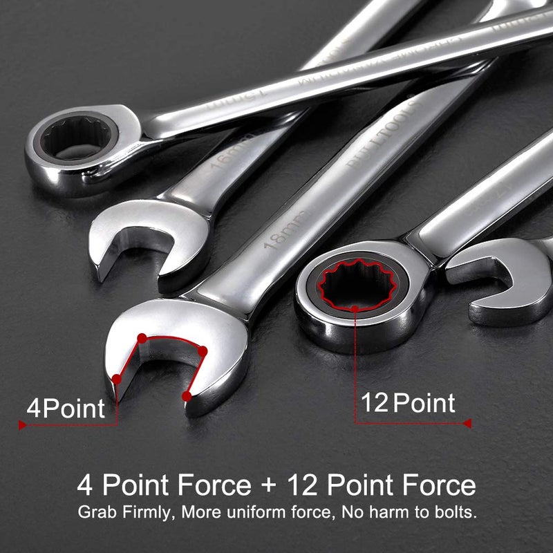 BULLTOOLS 23-Piece Ratchet Wrenches Chrome Vanadium Steel Ratcheting Wrench Set with Metric and SAE 72-Tooth Box End and Open End Standard Wrench Set with Organizer Box - Image 4